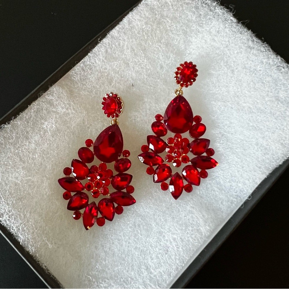 Miro Crystal Collection Red Crystal Drop Earrings